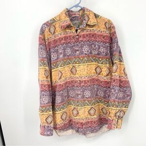 Territory Ahead Men Size Medium Shirt Button Down Top Purple Orange Loud Printed